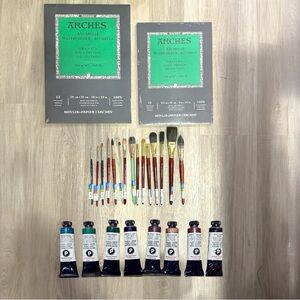 New Danial Smith Watercolor Paint Set, Arches Watercolor Paper and Paintbrushes